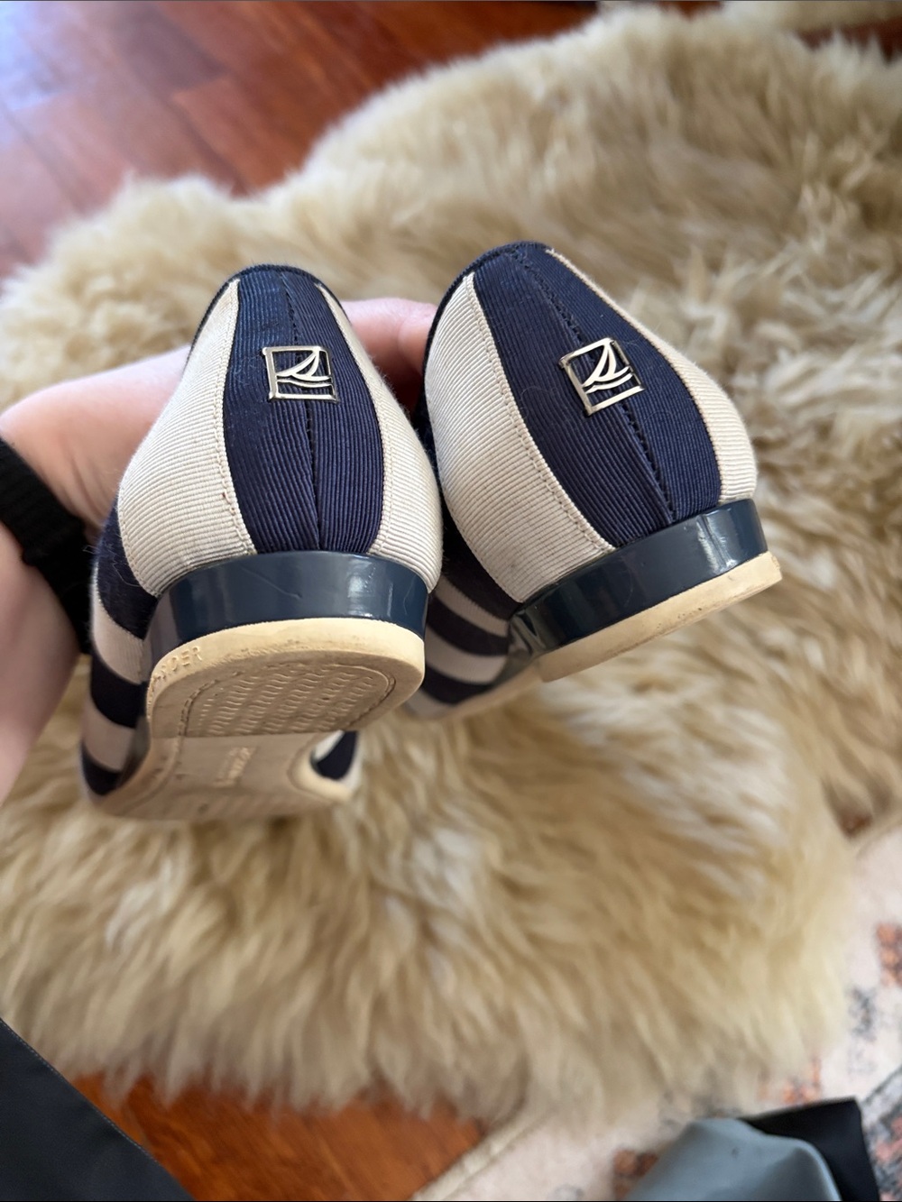 Sperry Navy and White Striped Pointed Toe Flats - Picture 2 of 4